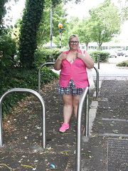 Non-Professional big beautiful woman Lexie Cummings wears raccoon tail gazoo plug during outdoor stroll