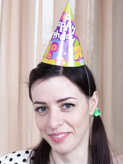 Slender flatc chested Maria Rosa happily widens her hirsute love tunnel for inspection