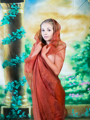 Hawt legal age teenager Jeff Milton wrapped nude in taffeta showing her widen kitty