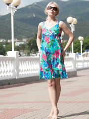 Smiley faced legal age teenager Feeona A revealing toned body parts in the in nature's garb