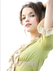 Enchanting brunette hair playing bare in the sunshine and squatting to show bawdy cleft