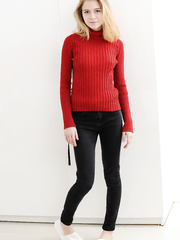 Euro legal age teenager Shayla listens to music during the time that revealing her in nature's garb figure