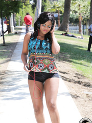 Sexy darksome cutie Monique Symone accedes to having sex with her male allies