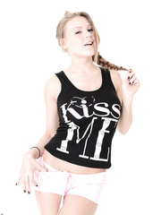 Smiling Viola flaunts her great large love bubbles and bows over to widen butt in socks