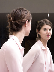 Slim ballerina Kiyoko with petite mounds showing off her very curly cum-hole