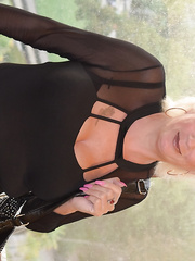 Nice-Looking aged Dimonty removes her hawt pants to widen undressed on the couch