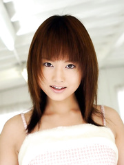 Cute Japanese gal Akiho Yoshizawa purses her lips after getting completely in nature's garb