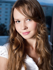 European legal age teenager Virginia Sun wearing heels and showing naked legs & cum-hole