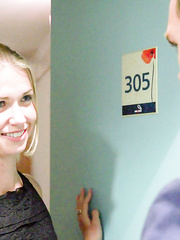 Diminutive blond Violette Pink acquires cum on her face after getting gangbanged