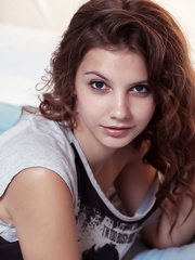 Flat chested legal age teenager Emma Pleasant exposing hairless bawdy cleft if glamour discharges