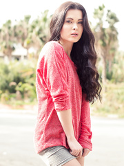 Brunette Hair glamour hottie Amelie B revealing precious legal age teenager bazookas outdoors