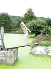 Youthful lesbos Victoria Puppy & Connie Smith scissor in a grassy field