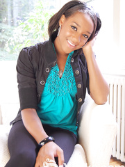 Swarthy 1st timer Kiki B fingers her cookie after getting absolutely stripped