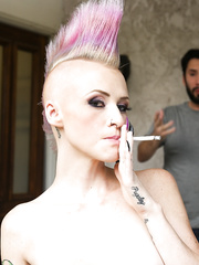 Alt sweetheart Sloane Synful sports a mohawk hair cut during anal sex