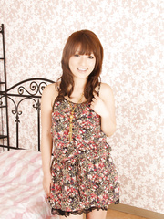 Charming Japanese hotty Yukina Mori bares her miniature mounds and hairless muff on daybed