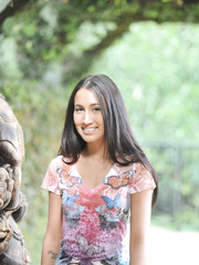 Flexy legal age teenager Amia Miley with hawt diminutive love bubbles contorts outdoors for bawdy cleft closeup