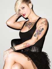 Handsome short haired doll Kleio Valentien worships her tattooed body