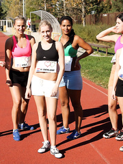 Beauties running team show have a fun a sexy lesbo cunt licking after game shower