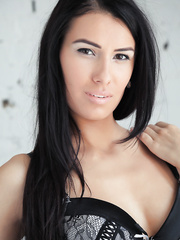 Slim tiny hotty Alecto with exposed feet posing her petite breasts & in nature's garb booty