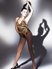 Flexy dark brown with graceful curves slipping off her hot underware