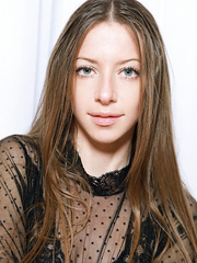 Miniature slim legal age teenager Mika A in dark nylons showing bare slit