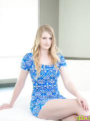 Summer Carter takes off her blue costume and plays with boobies