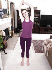 Legal Age Teenager beauty Tara Estell removing yoga clothing to pose in stripped for 1st time