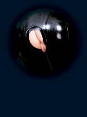 Golden-Haired female and masked  allies have hardcore sex in latex raiment