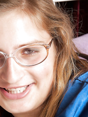 Fatty honey in glasses showing off her large love melons and unshaved snatch