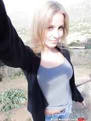 Nice-Looking girlfriend pulls down her panties outdoors to put on hot show