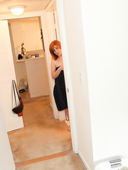 Red girlfriend teases her lad in a towel previous to a hard POV fuck