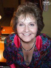 Older lady Breasty Bliss peels off hose in advance of satisfying a ramrod POV style