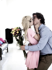 Nerdy golden-haired angel Piper Perri loses her virginity in a team fuck