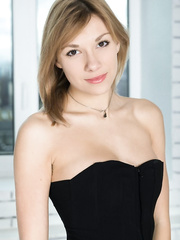 Slim hotty Eddison showing off furry underarms and bushy love tunnel