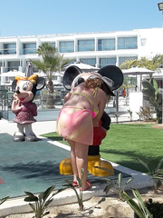 Sexy wife milf walking around in bikini with see through dress shop