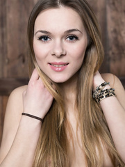 Slim hotty Katie A with miniature bazookas stripping jeans & widening legs on knees