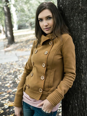 Brunette Hair Semmi A with large meatballs in lace underware flaunting her very shaggy slit