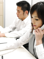 Perverteds Japanese secretary Arisa Suzuki giving hawt footjobs and getting facialed