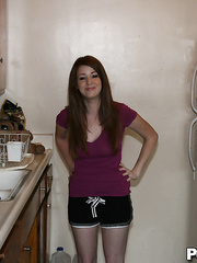 Cute ex-girlfriend Niki Rhodes flashing admirable scoops in advance of removing shorts