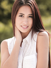 Redheaded legal age teenager Euro chick Paula Shy baring large natural zeppelins for glamour pictures