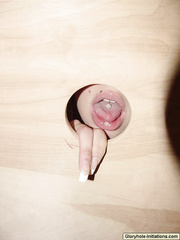 Breasty blond Brittney Madison sucks ramrod throughout the aperture in wooden wall