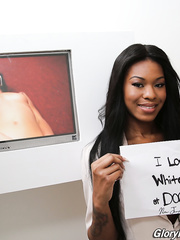 Super pretty swarthy Nadia Jay shows consummate round pantoons in gloryhole session