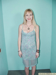 Pale redhead Meadow disrobes her diminutive body exposed for gloryhole oral stimulation facial