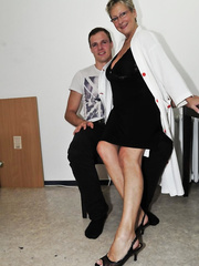 Aged German woman Angelika J sucks and bonks younger 's knob