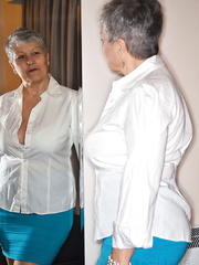 Hawt granny Savana widening wide open in cotton pants to flash older bawdy cleft