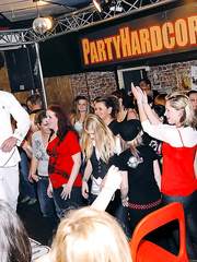 Drunk women receives up on the stage and have uninhibited sex with male strippers