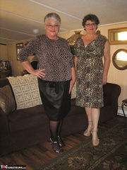 Old sweethearts disrobe down to matching girdles in advance of baring floppy scones and beavers