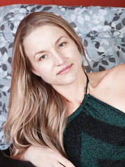 Solo angel with miniature milk sacks proudly displays her unshaved armpits and beaver