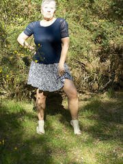 Wicked granny Savana discloses her large juggs and moist gazoo in public