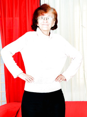 Redhead granny with diminutive boobs removes glasses in advance of hardcore fucking